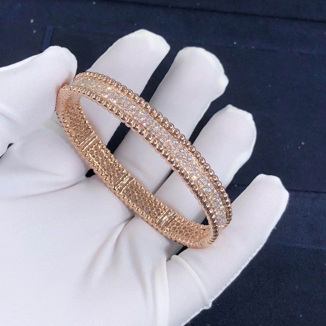 18k Pink Gold Van Cleef & Arpels Perlée diamonds bracelet, medium model VCARN9WF00