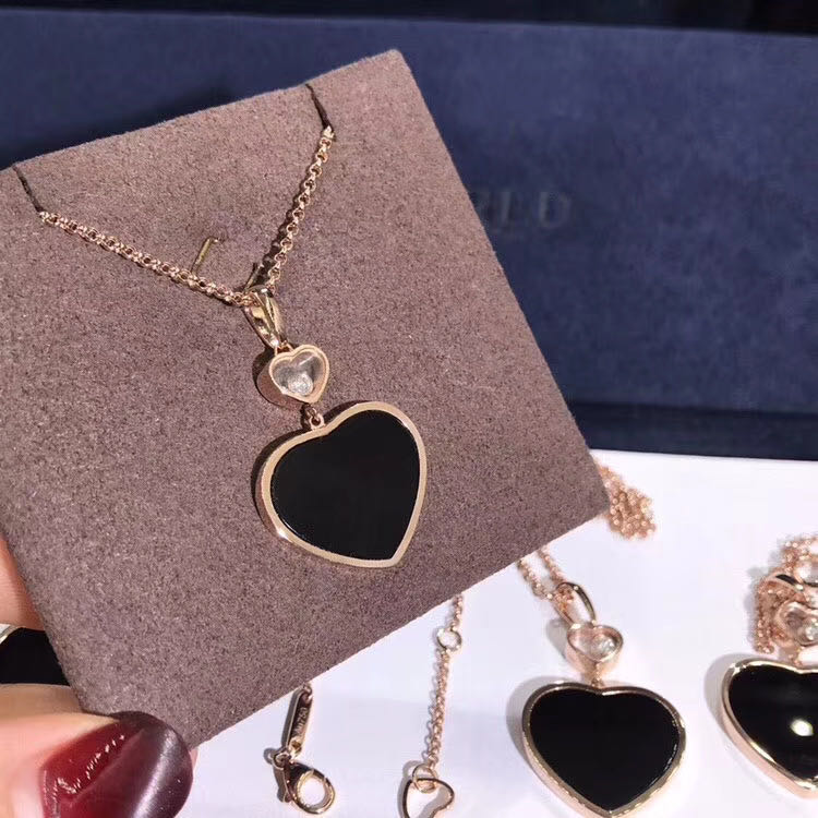 Chopard Happy Hearts Necklace in 18kt Rose Gold with Diamond and Black Onyx
