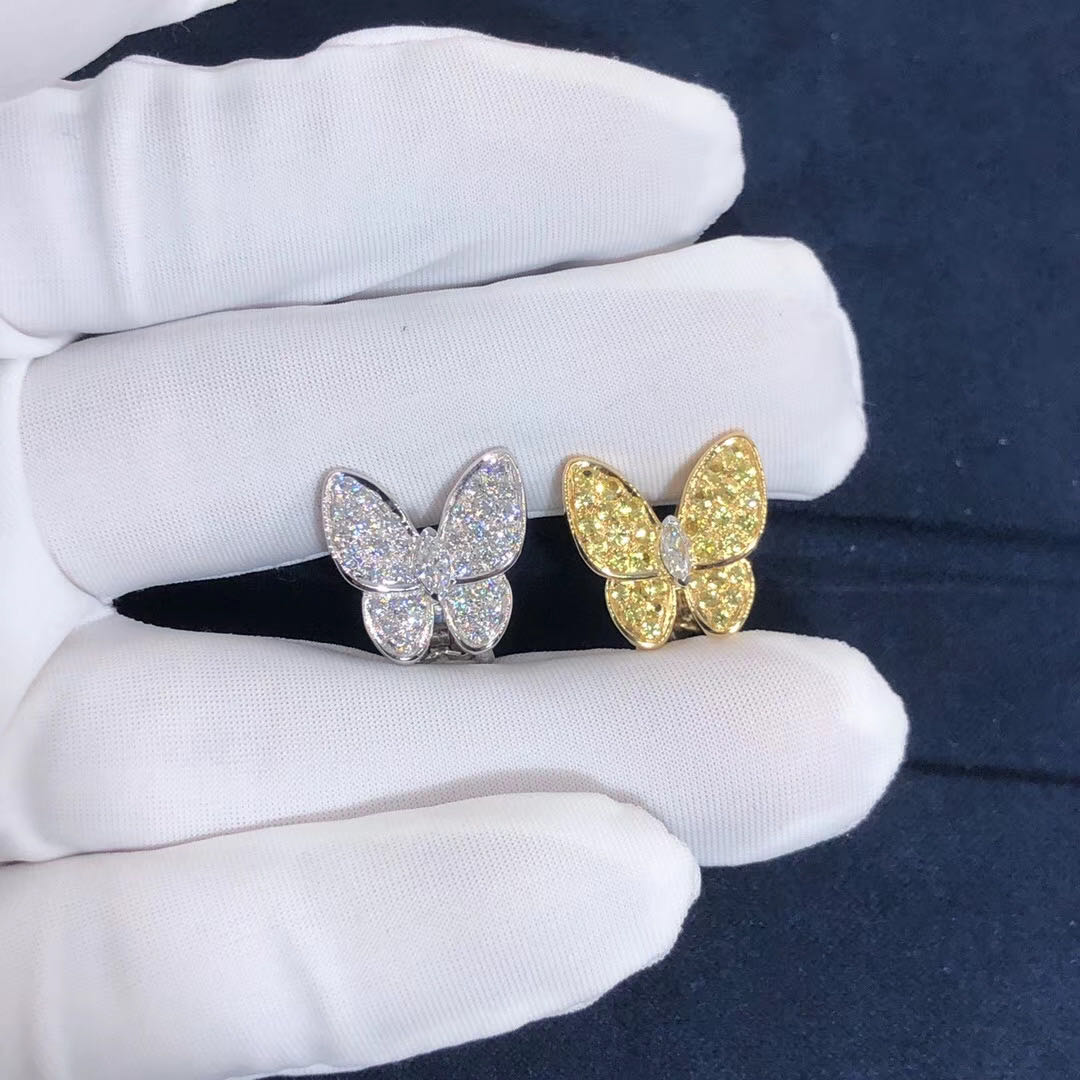 Van Cleef & Arpels 18K White Gold & Yellow Gold Diamond Yellow Sapphire Two Butterfly Earrings VCARB15100