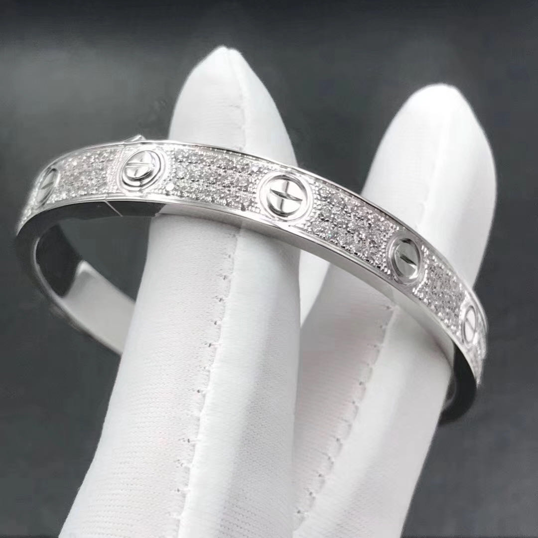 Custom 18K White Gold Cartier Love Bracelet with 204 Diamond-Paved N6717617