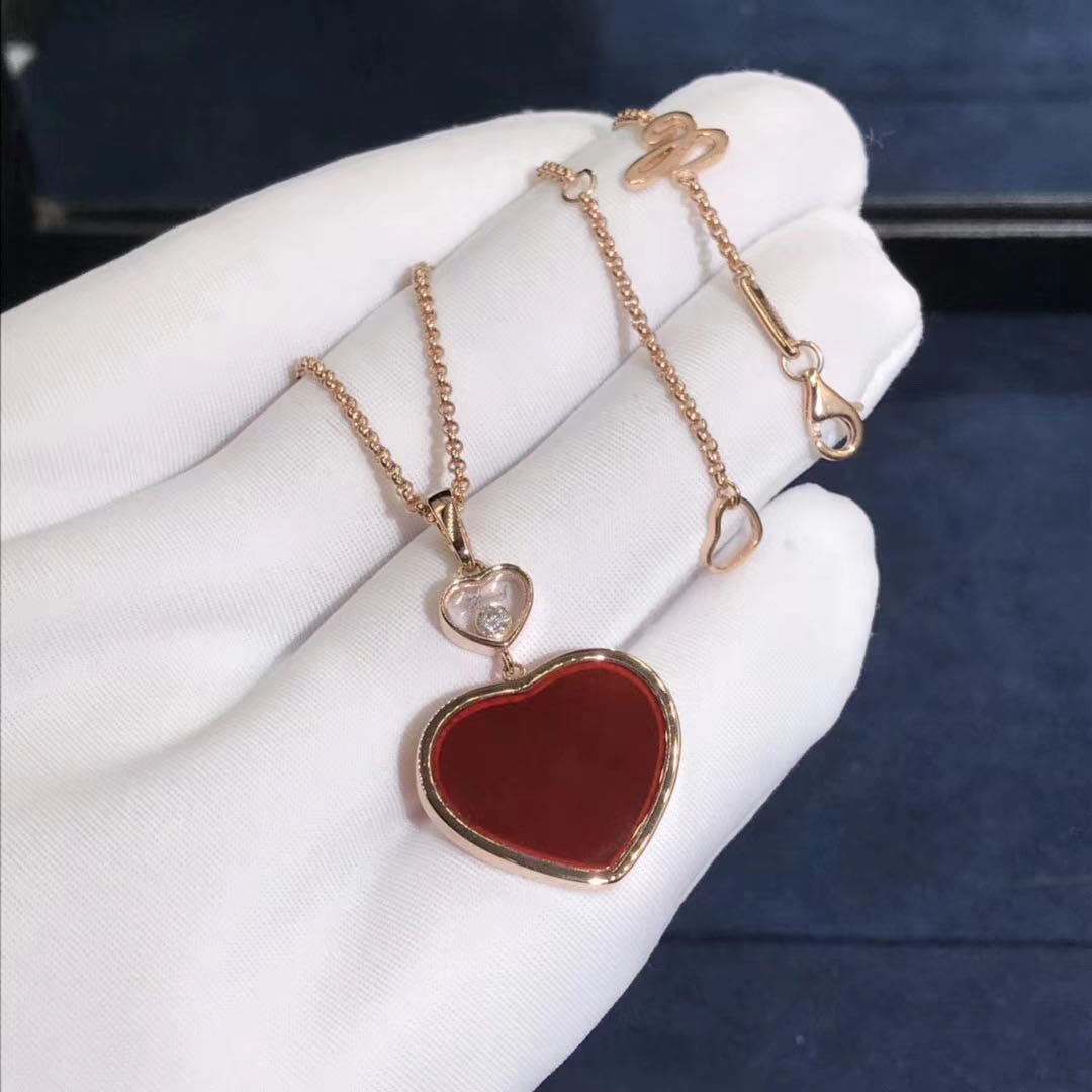 Chopard Happy Diamands Happy Heart Necklace 18K Rose Gold Red Stone With Diamonds 797482-5801