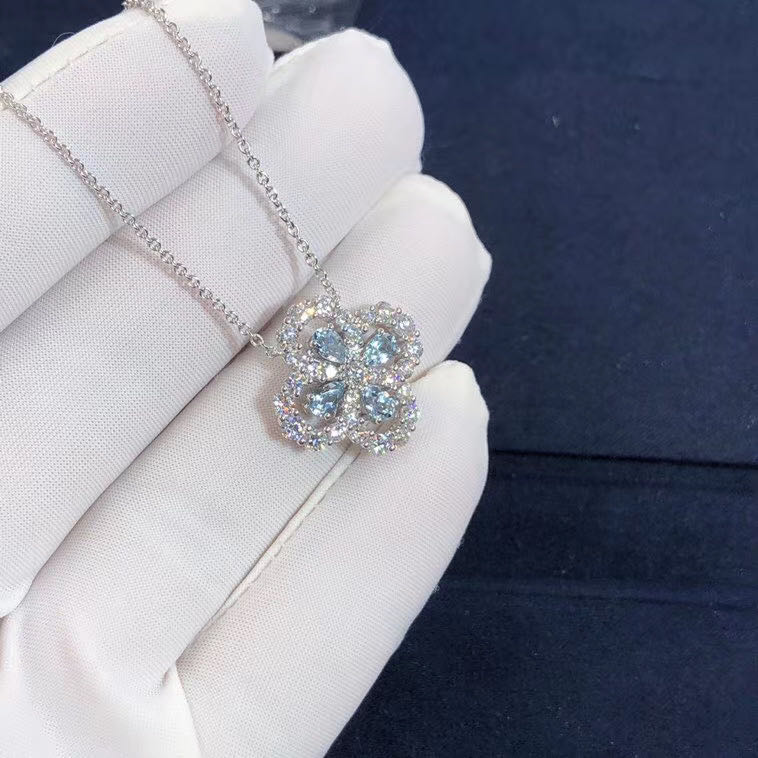 Custom Made Harry Winston Diamond Loop Series 18K White Gold Full Diamond Necklace With Aquamarine PEAPRPMEL4C