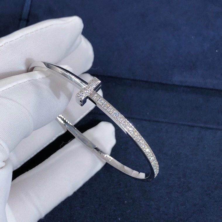 Custom 18K White Gold Tiffany T1 Narrow Diamond Hinged Bangle